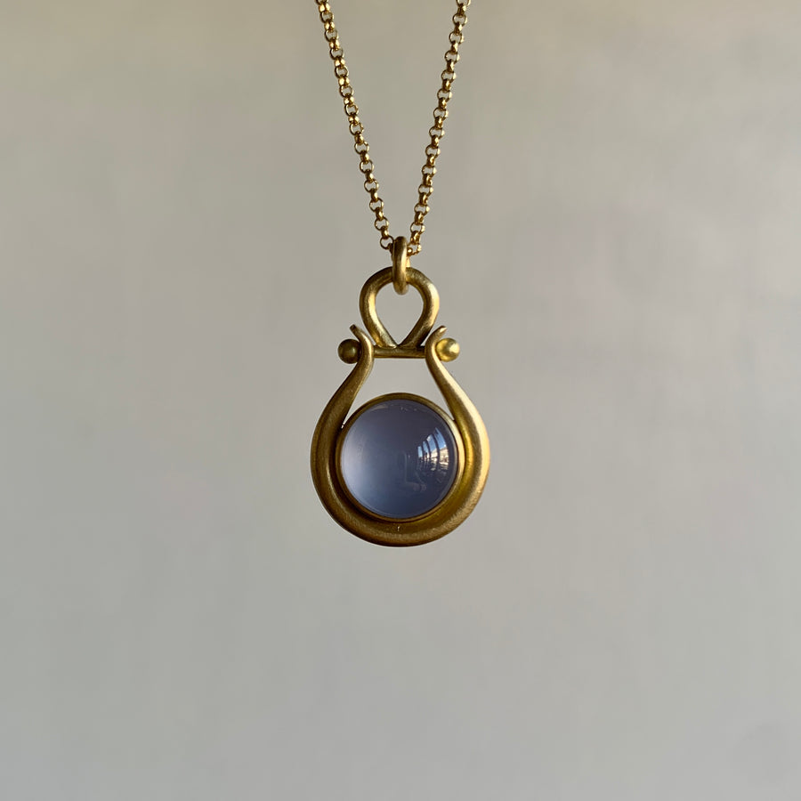 Round Blue Chalcedony Lyre Pendant