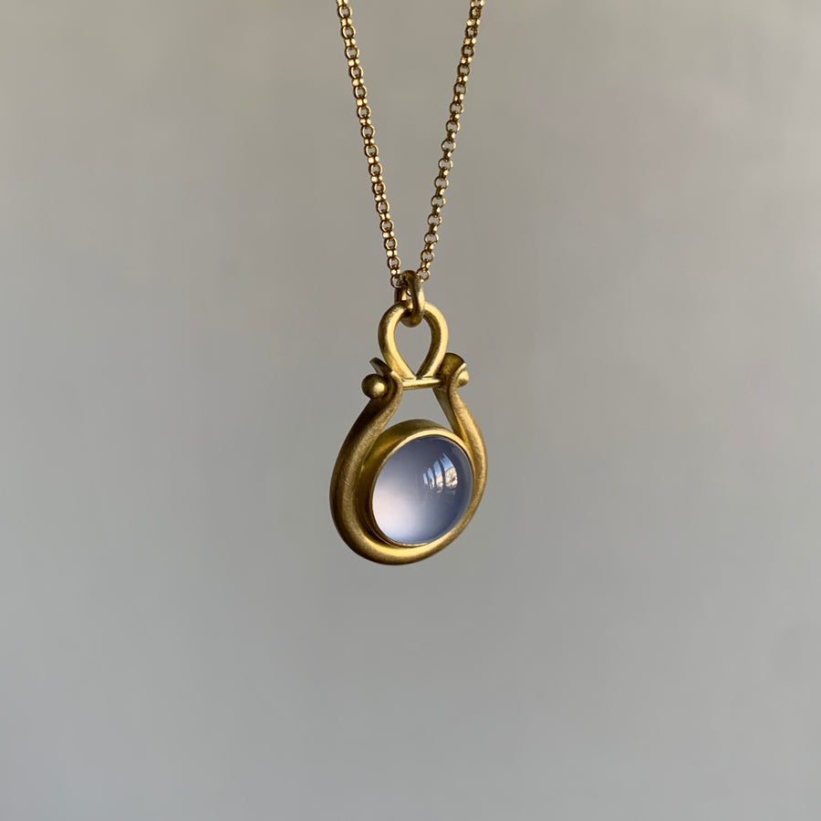 Round Blue Chalcedony Lyre Pendant