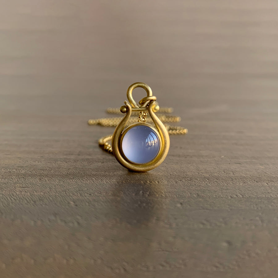 Round Blue Chalcedony Lyre Pendant