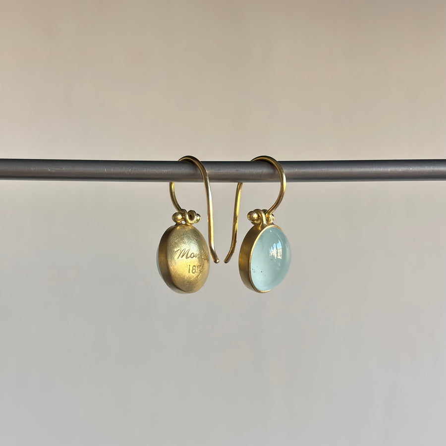 Oval Milky Aquamarine Cabochon Drop Earrings