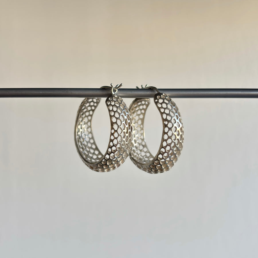 Small Round Silver Snakeskin Hoop Earrings