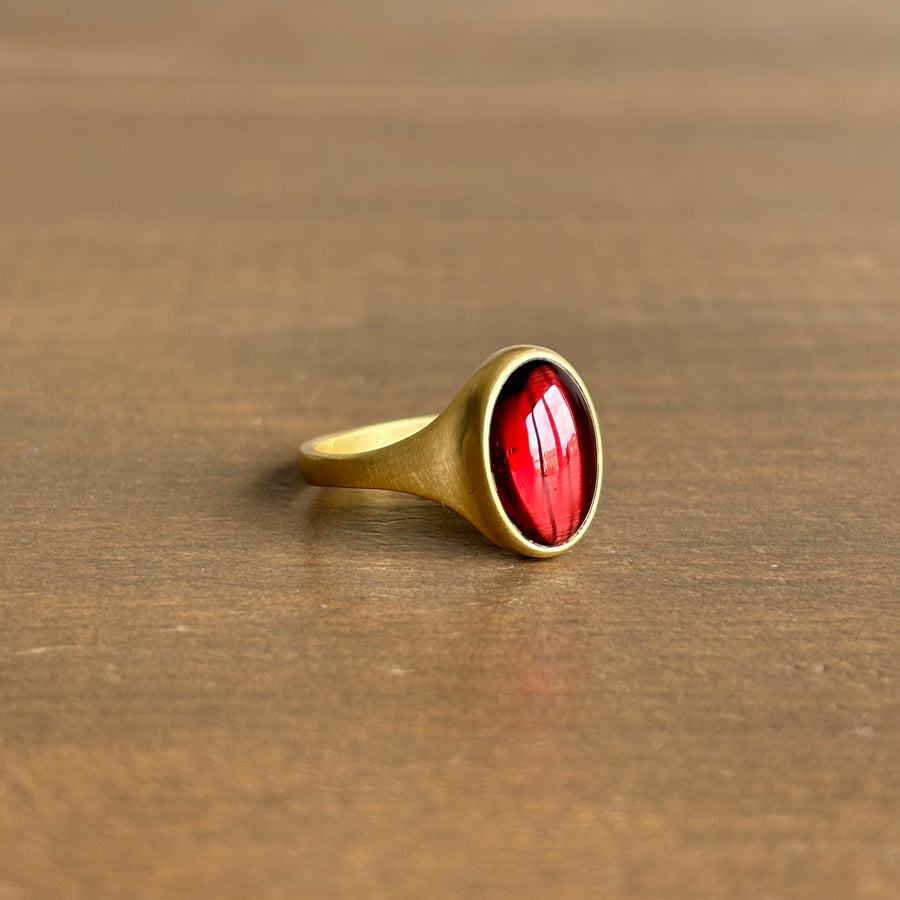 Small Oval Garnet Cabochon Cast Ring