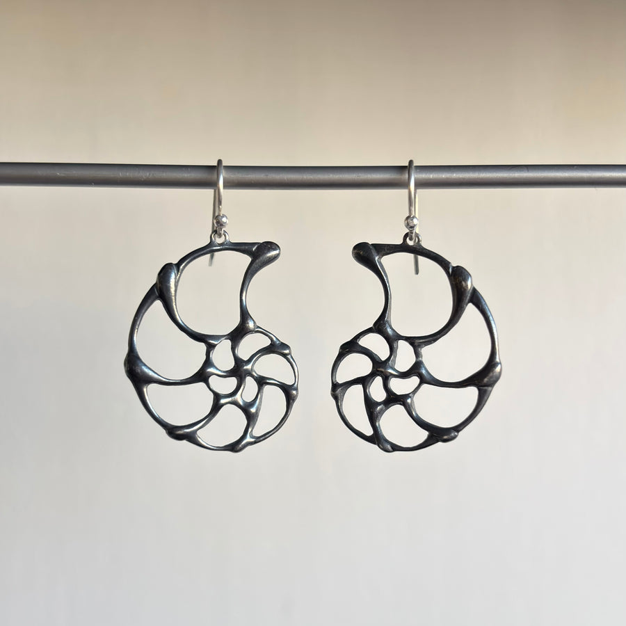 Small Oxidized Silver Ammonite Earrings