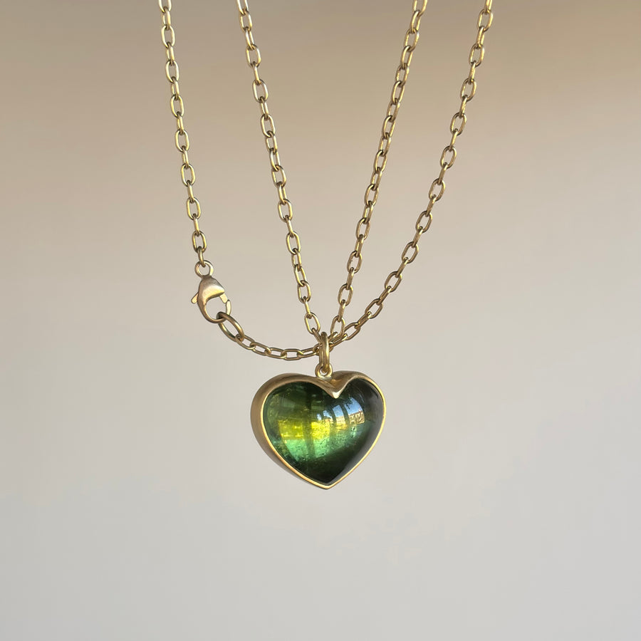 Green Tourmaline Cabochon Sweetheart Pendant