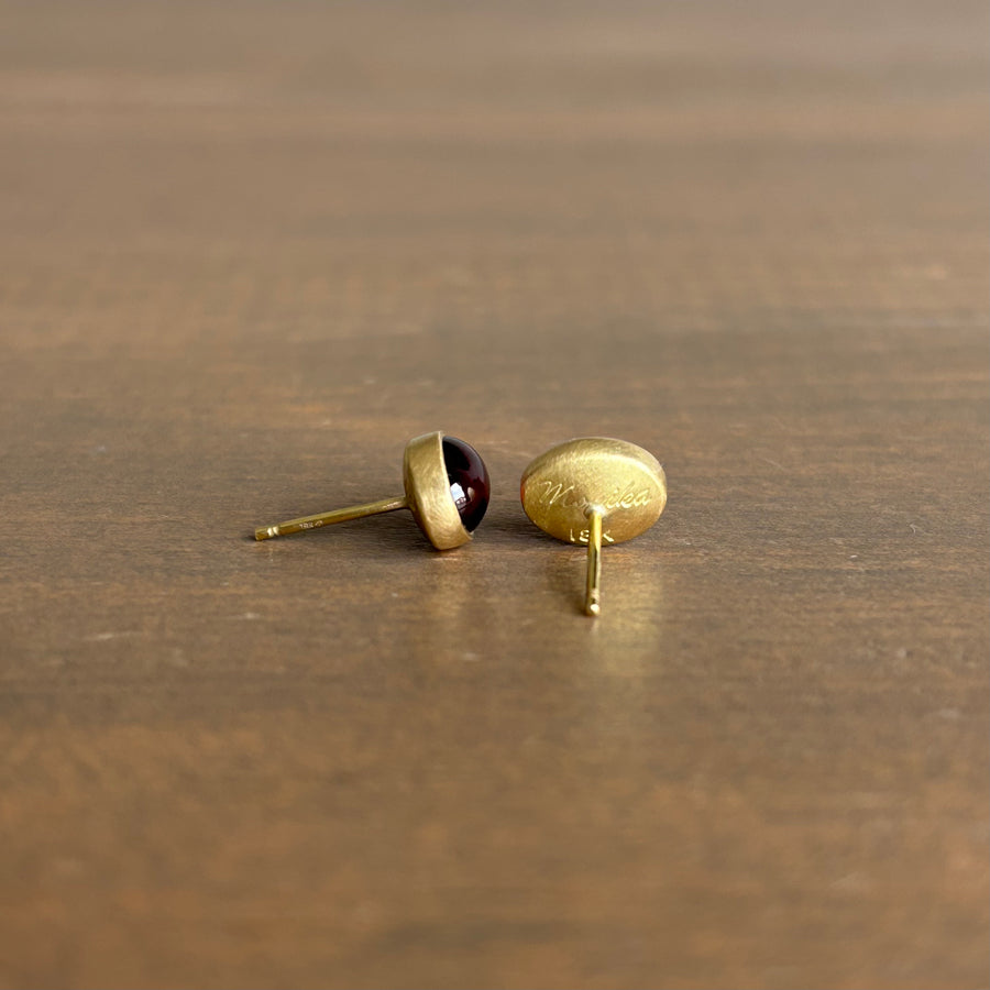 Oval Garnet Cabochon Stud Earrings