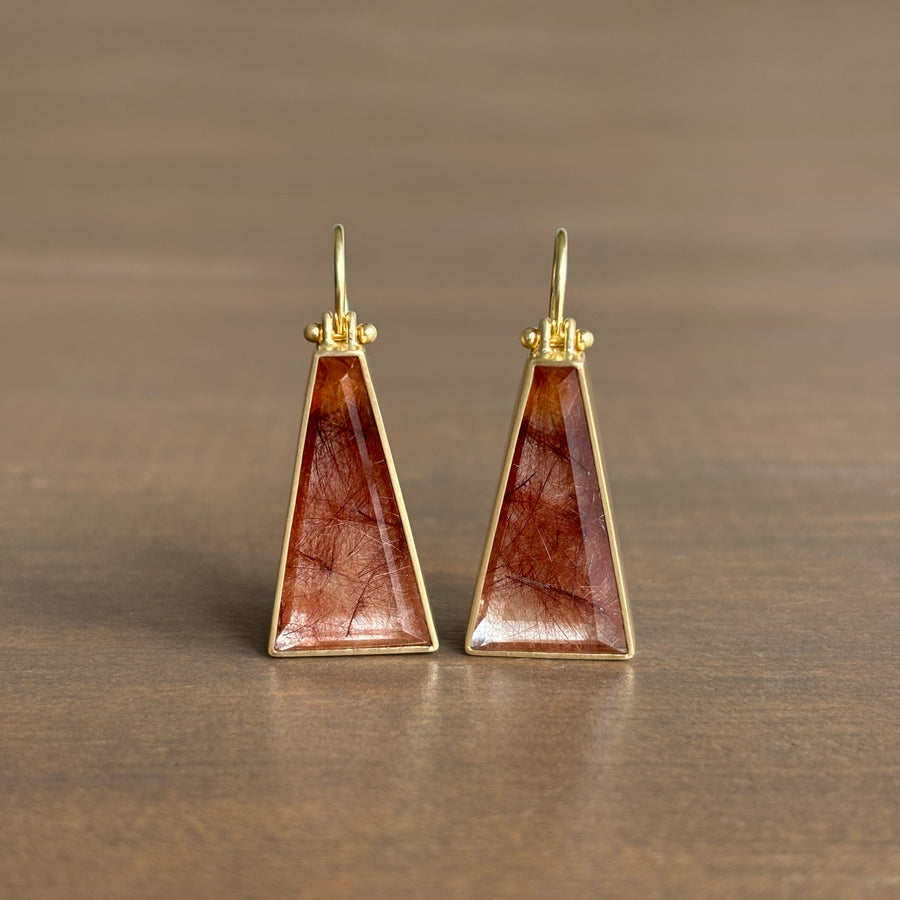 Coppery Rutilated Quartz Trapezoid Earrings