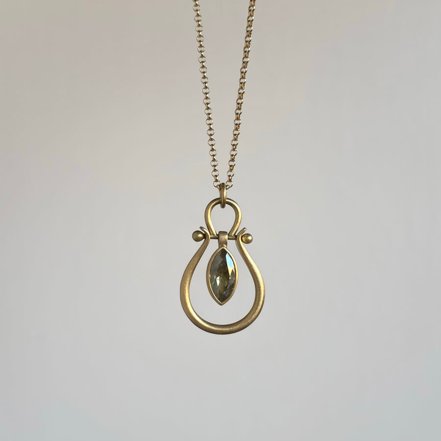 Medium Yellow-Gray Diamond Navette Pendant