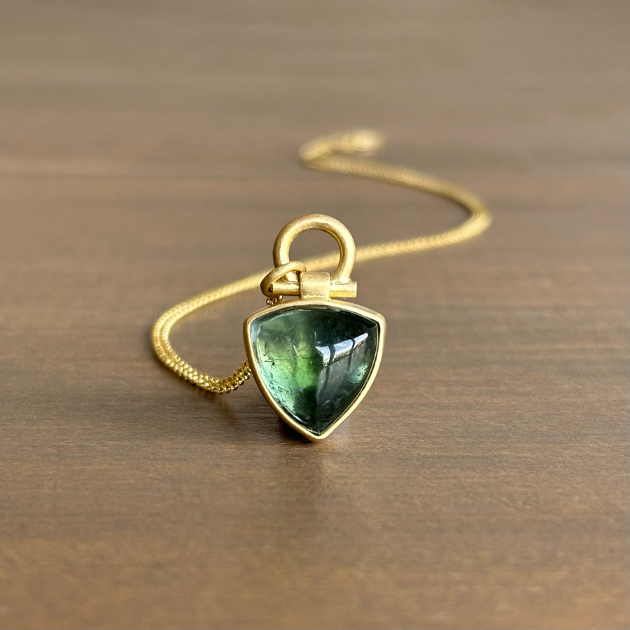 Green Triangle Tourmaline Cabochon Pendant