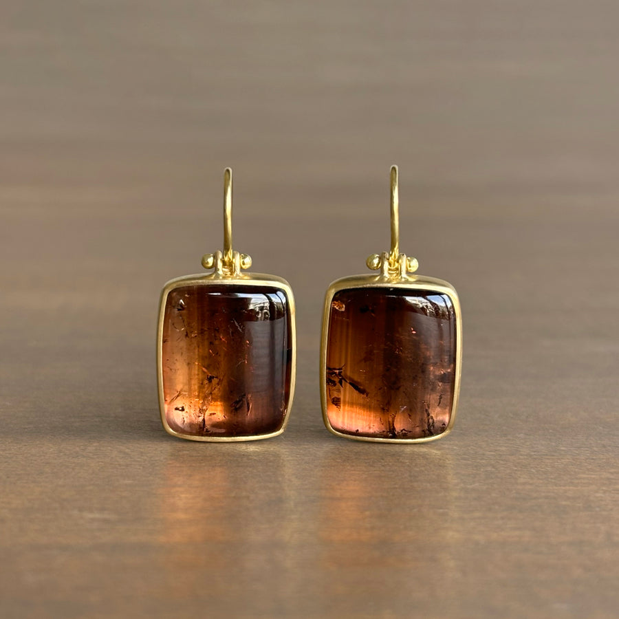 Pinky Brown Tourmaline Rectangle Earrings