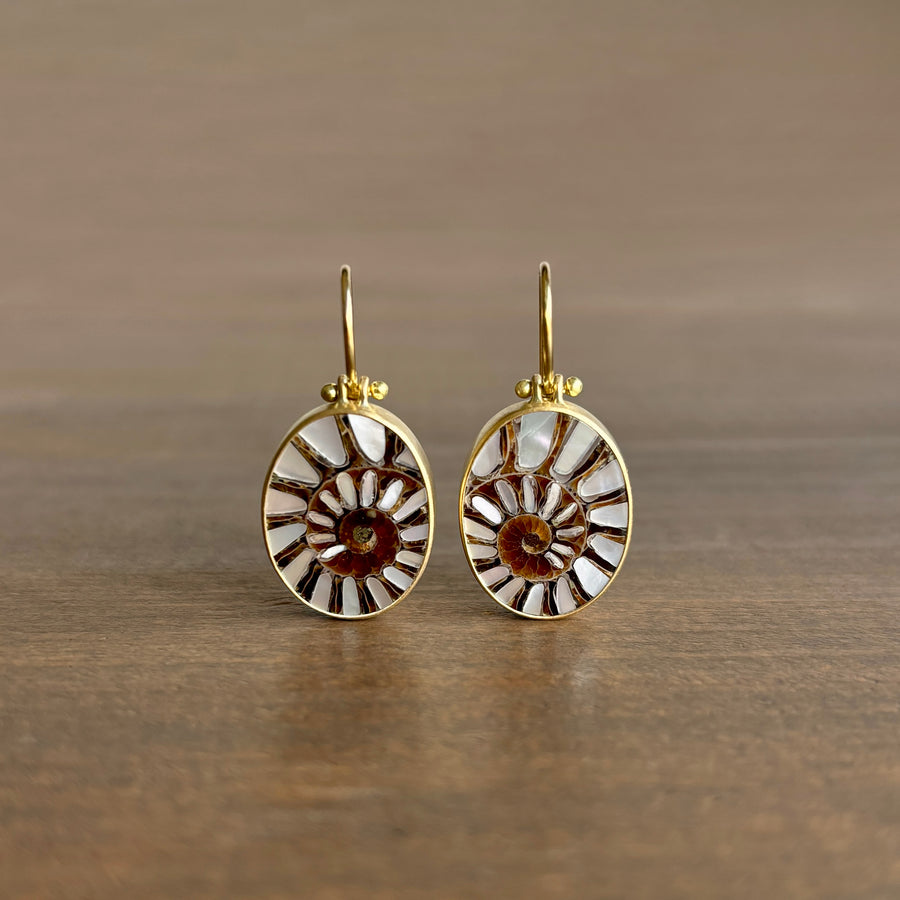 Oval Ammonite Shell with Mother of Pearl Inlay Earrings