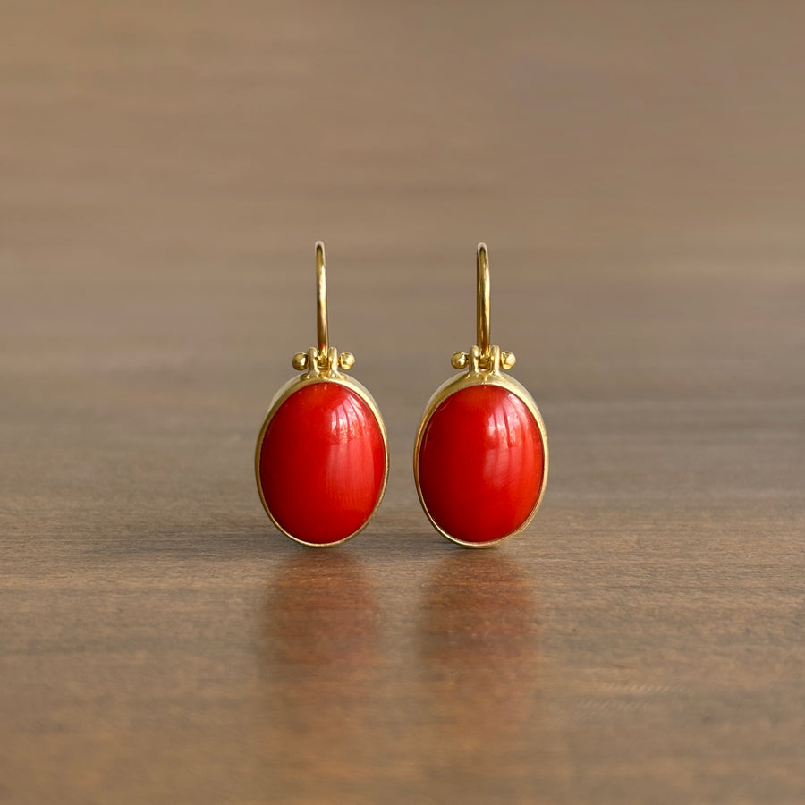 Wide Oval Coral Earrings