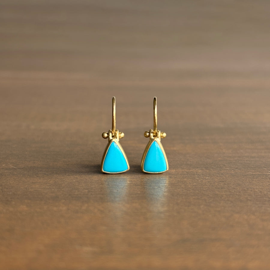 Petite Sleeping Beauty Turquoise Triangle Earrings with Clasps