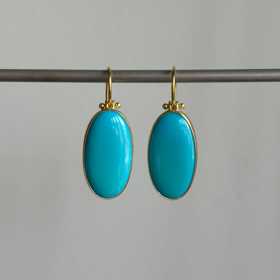 Large Oval Sleeping Beauty Turquoise Earrings