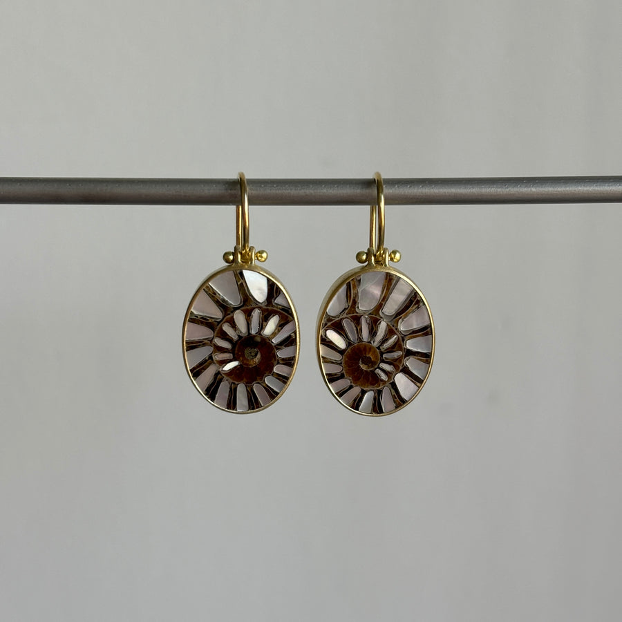 Oval Ammonite Shell with Mother of Pearl Inlay Earrings