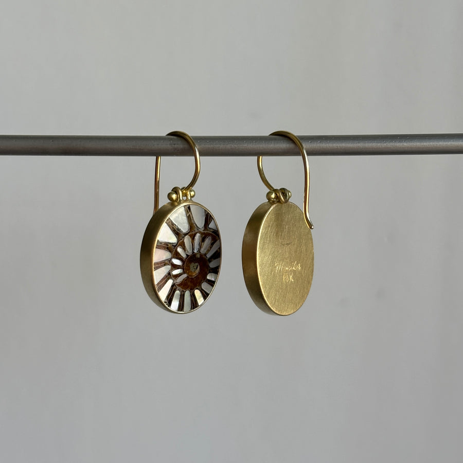 Oval Ammonite Shell with Mother of Pearl Inlay Earrings