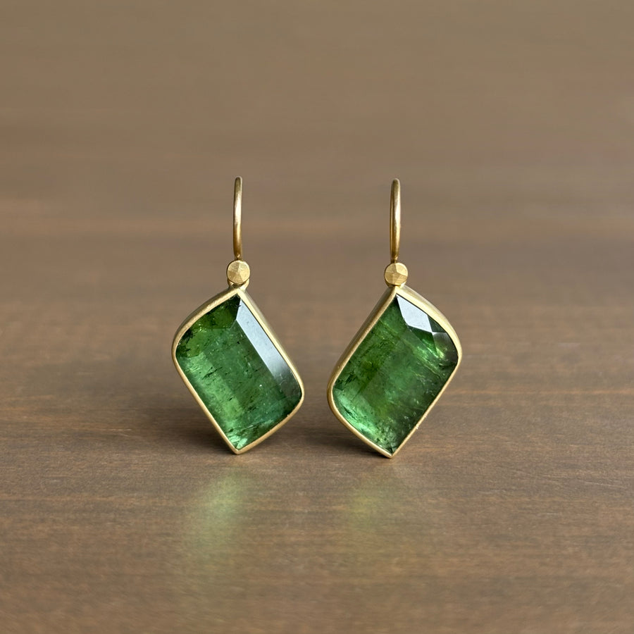 Off-Kilter Green Tourmaline Navette Earrings