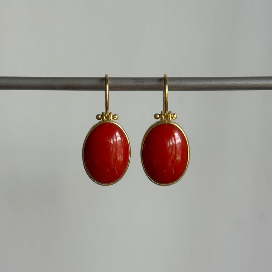 Wide Oval Coral Earrings