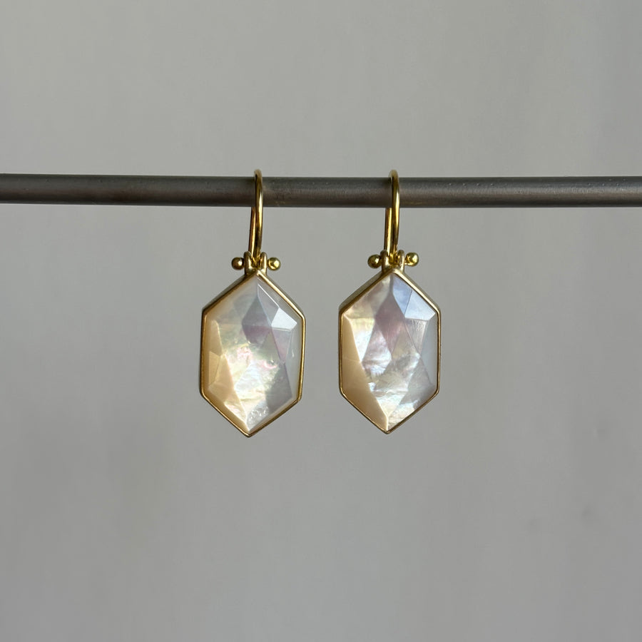 Long Rose Cut Hexagon Mother of Pearl Earrings