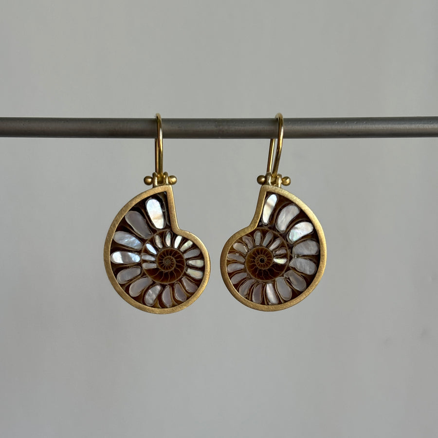 Ammonite Shell with Mother of Pearl Inlay Earrings