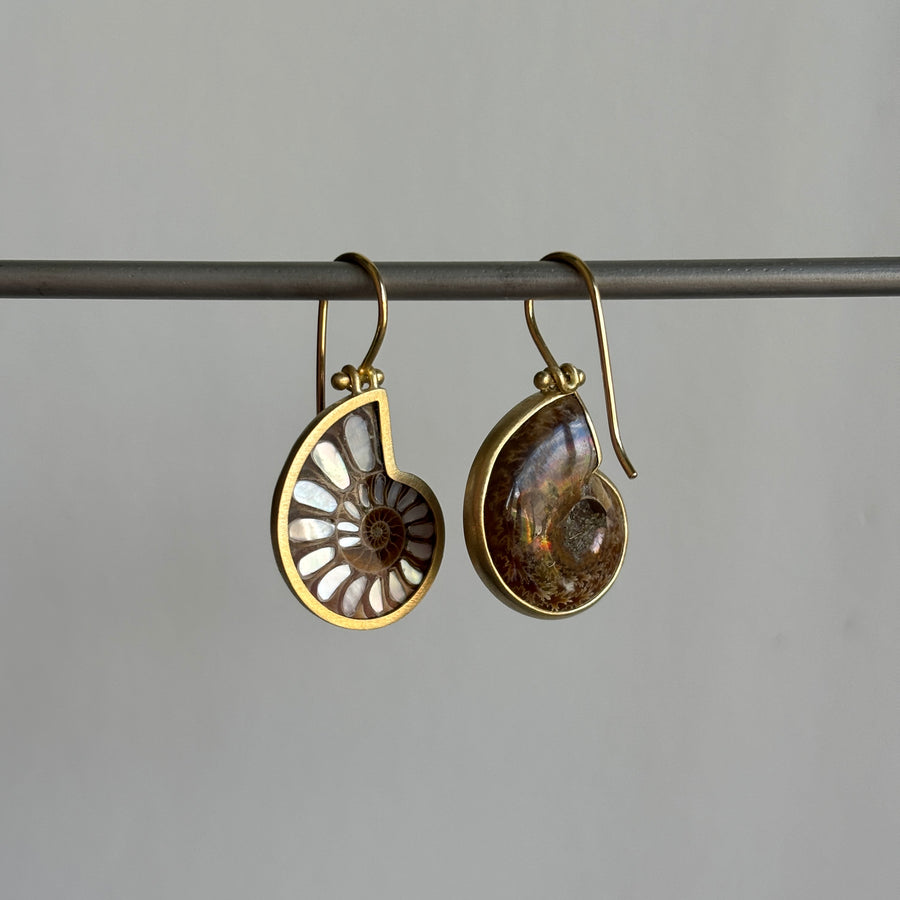 Ammonite Shell with Mother of Pearl Inlay Earrings