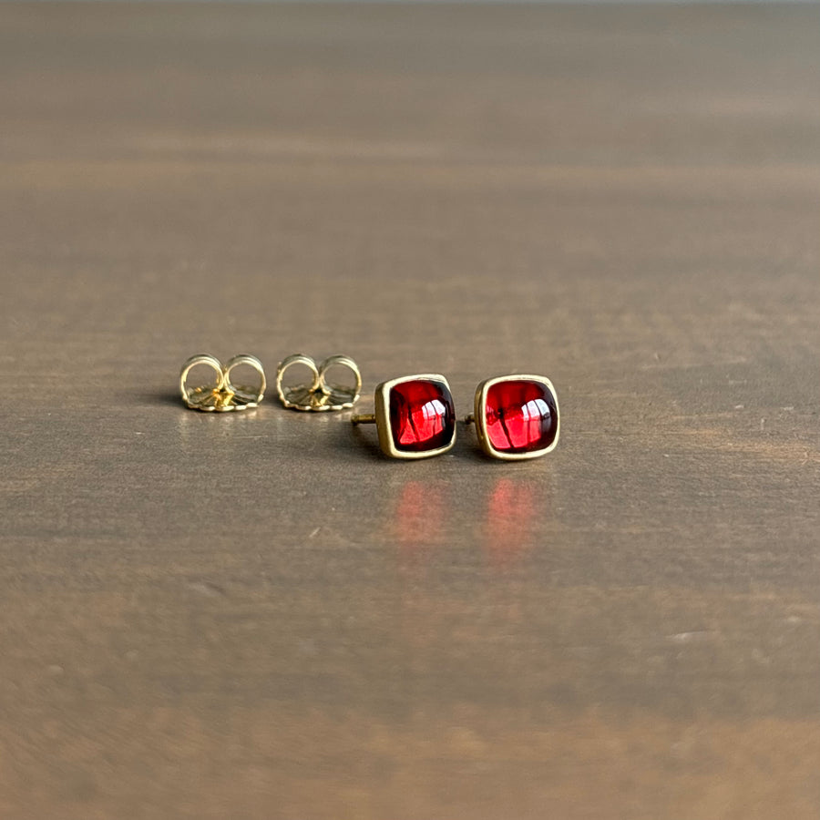 Garnet Cushion Stud Earrings