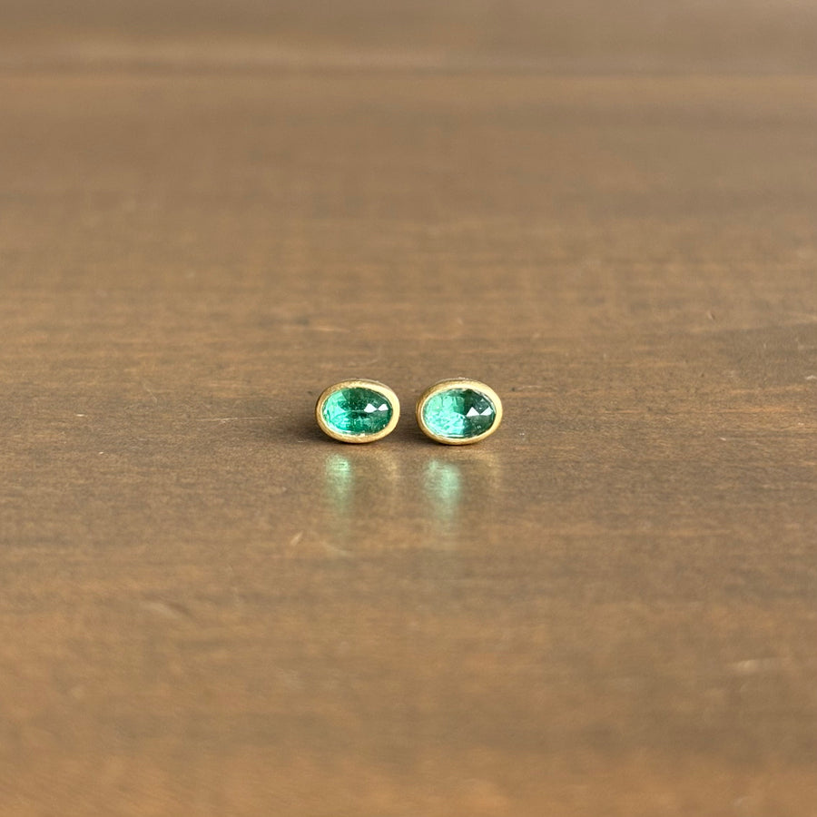 Tiny Oval Emerald Stud Earrings