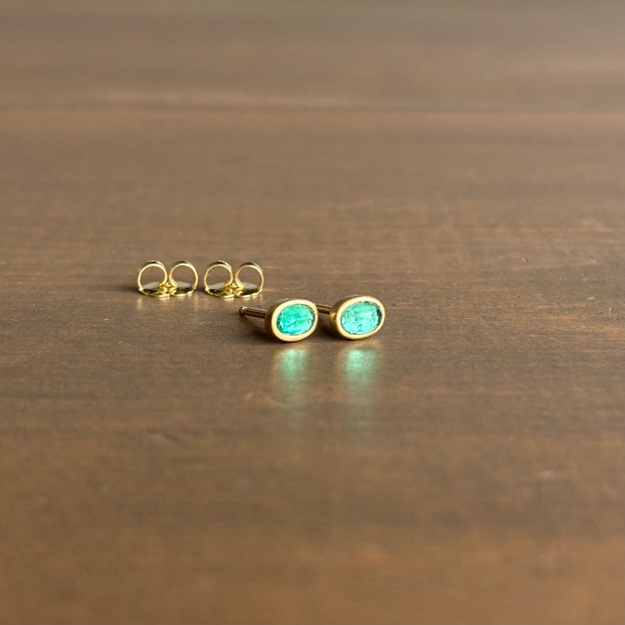 Tiny Oval Emerald Stud Earrings