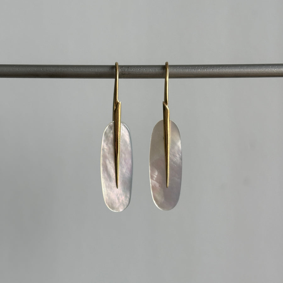 Small White Mother of Pearl Feather Earrings