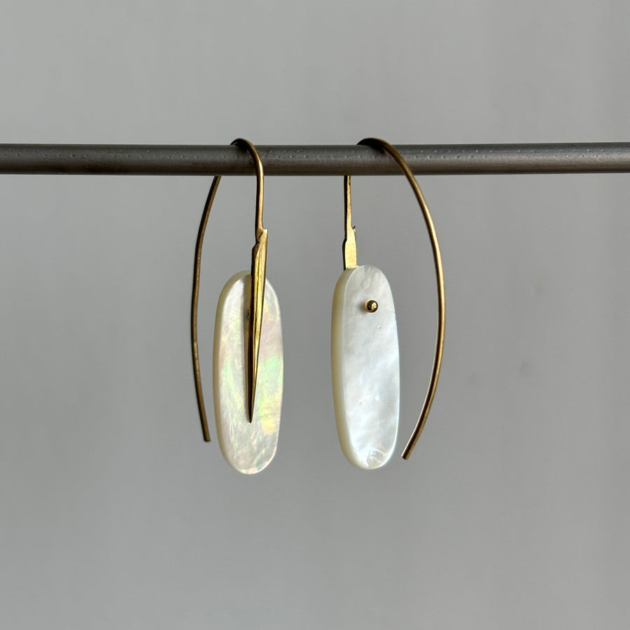 Small White Mother of Pearl Feather Earrings