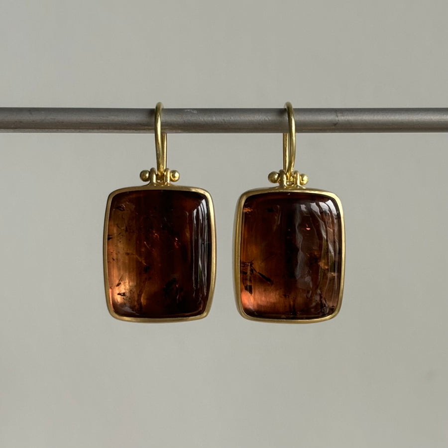 Pinky Brown Tourmaline Rectangle Earrings