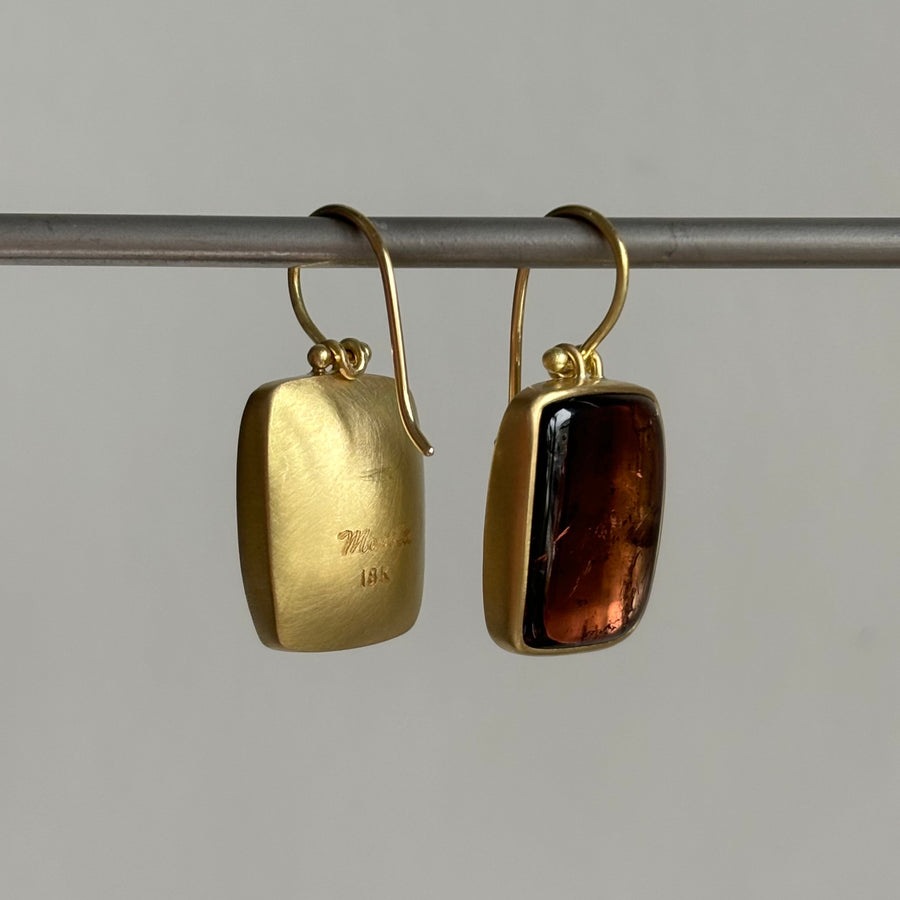 Pinky Brown Tourmaline Rectangle Earrings