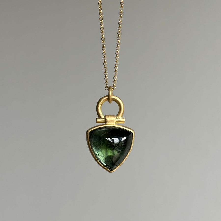 Green Triangle Tourmaline Cabochon Pendant