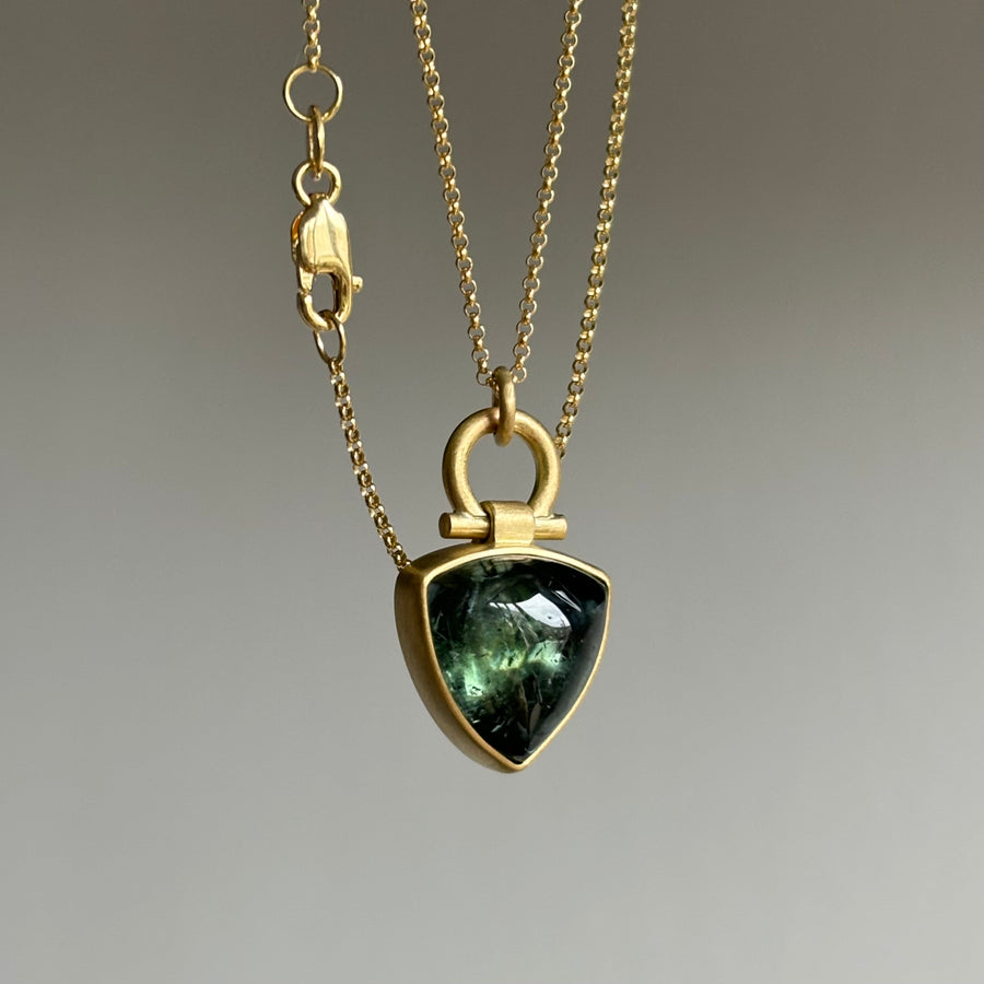 Green Triangle Tourmaline Cabochon Pendant