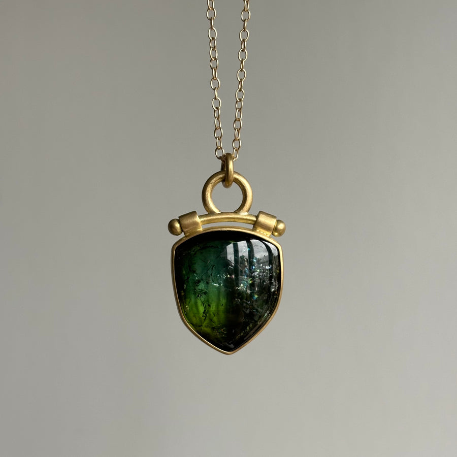 Green Tourmaline Cabochon Shield Pendant