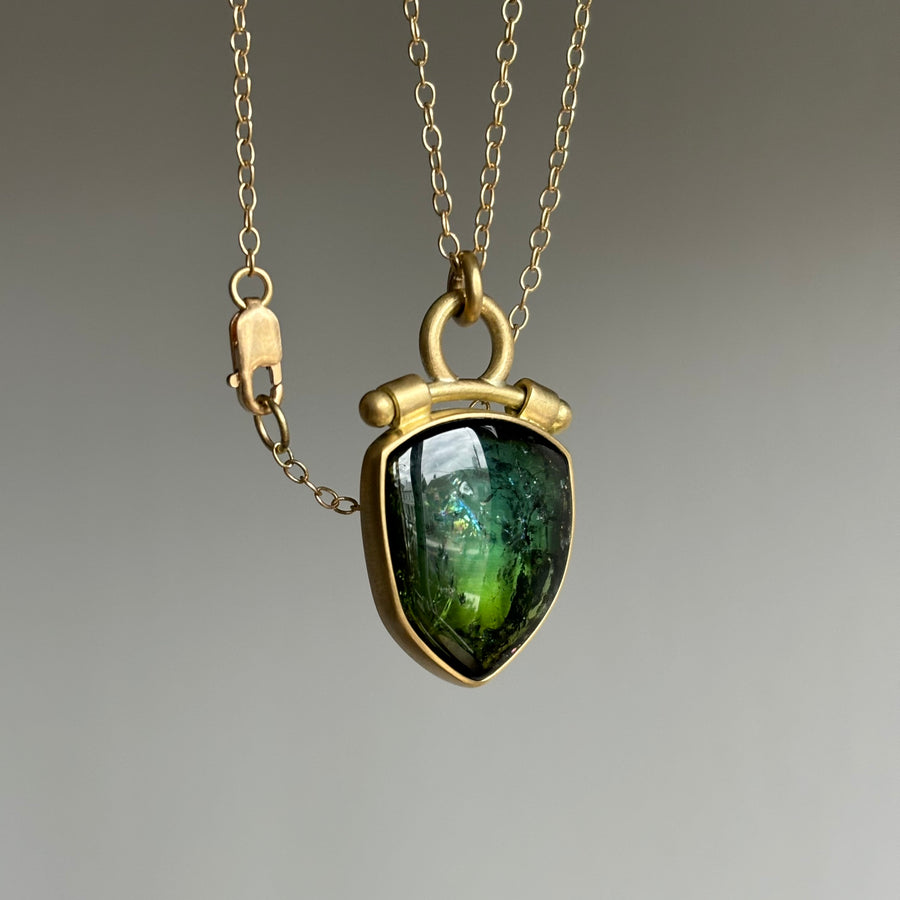 Green Tourmaline Cabochon Shield Pendant