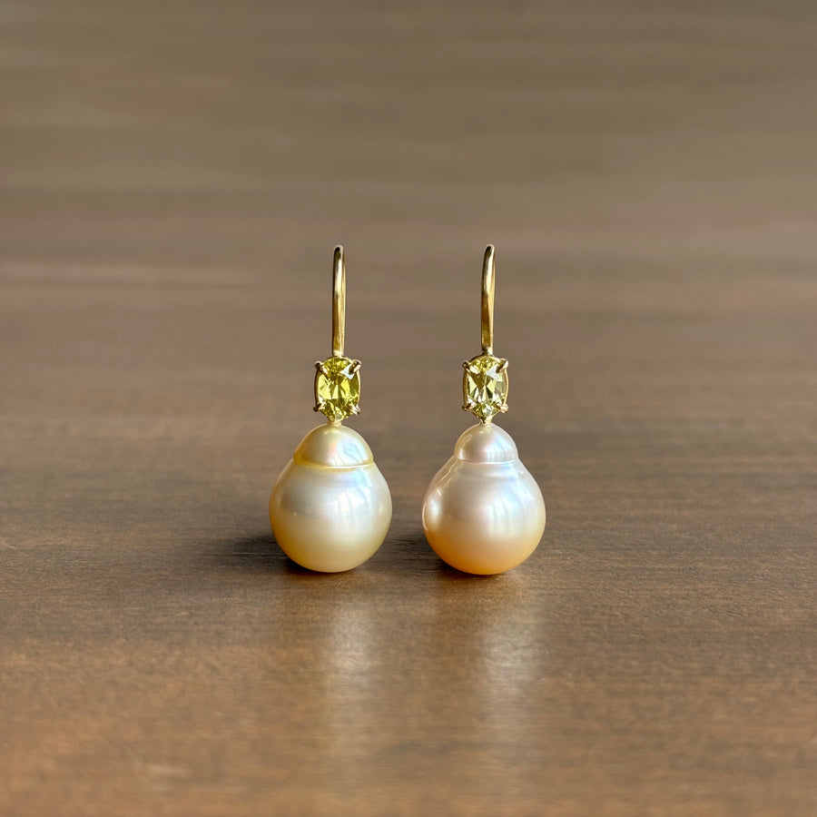 Baroque South Sea Pearl and Chrysoberyl Earrings