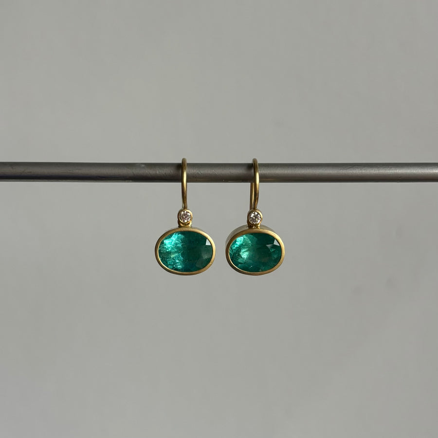 Oval Brazilian Emerald Earrings with Diamond Wires