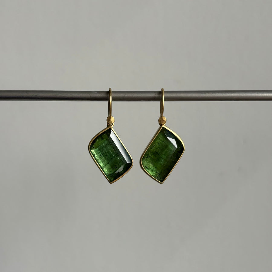 Off-Kilter Green Tourmaline Navette Earrings