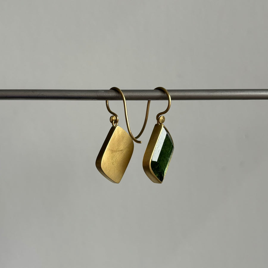 Off-Kilter Green Tourmaline Navette Earrings