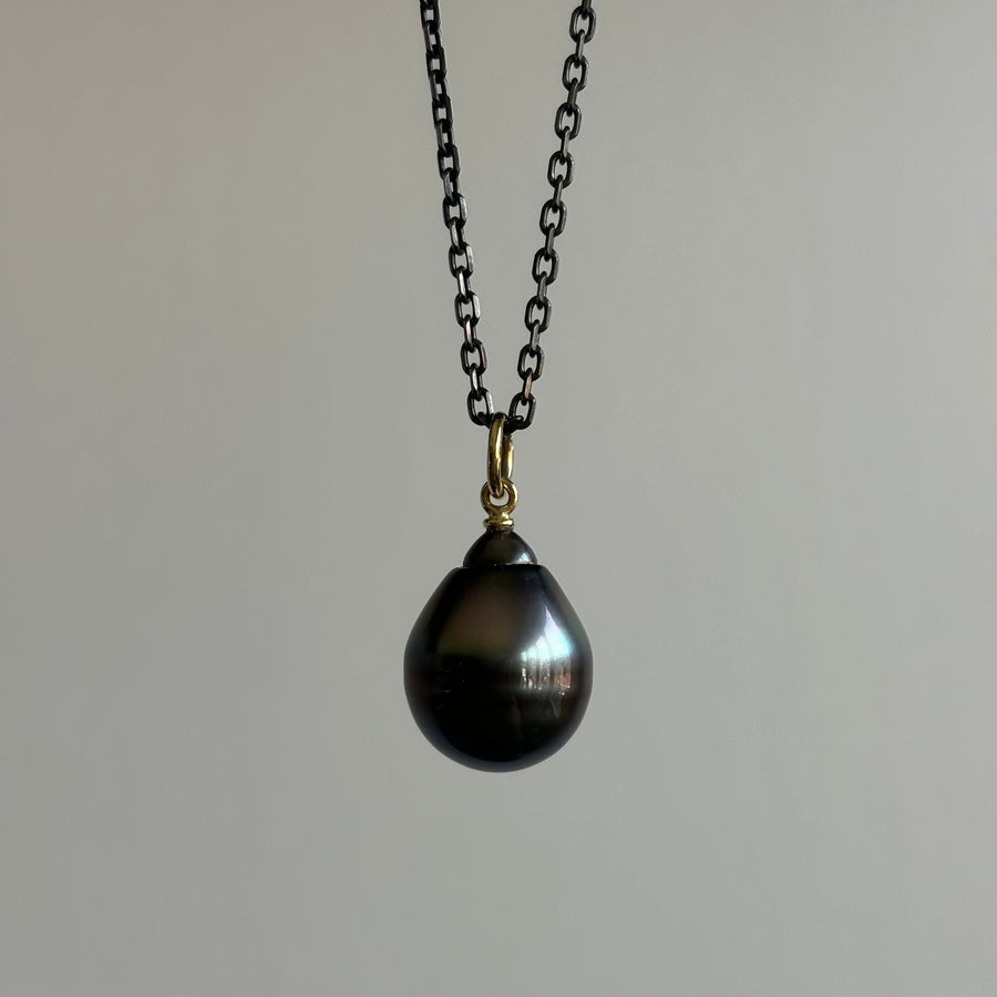 Black Peacock Tahitian Pearl Drop Pendant