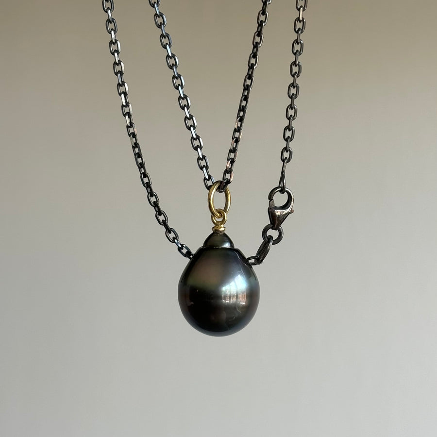 Black Peacock Tahitian Pearl Drop Pendant