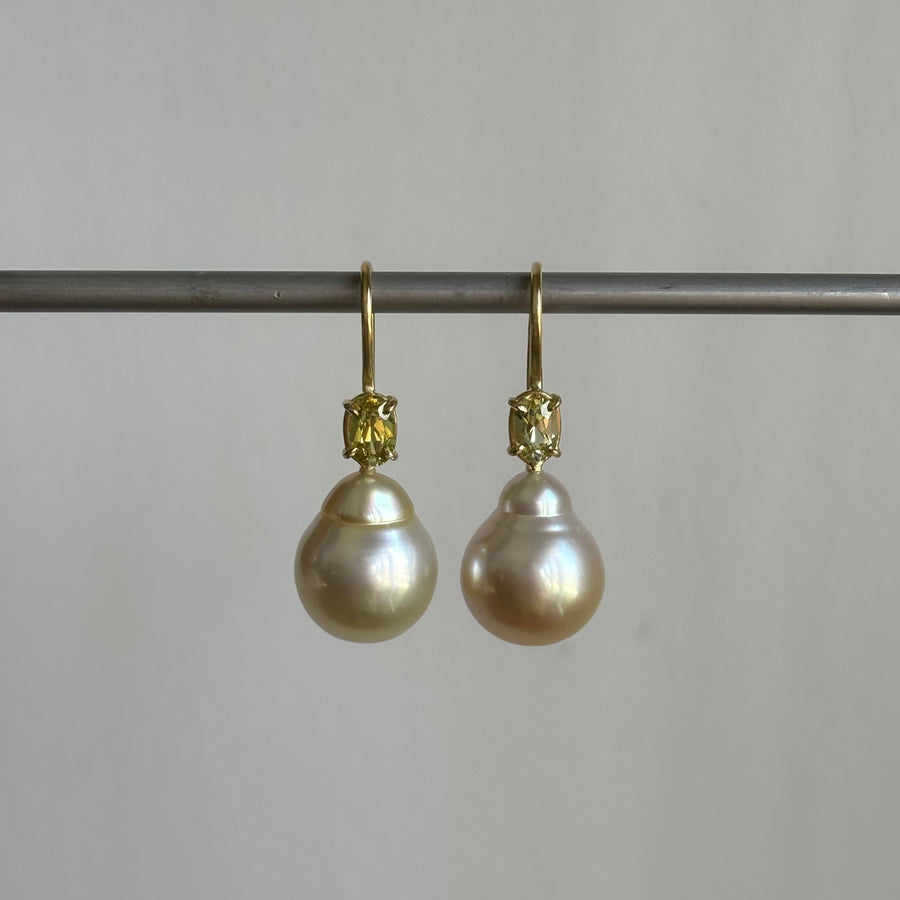 Baroque South Sea Pearl and Chrysoberyl Earrings