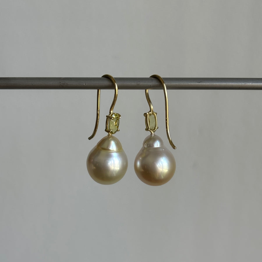 Baroque South Sea Pearl and Chrysoberyl Earrings