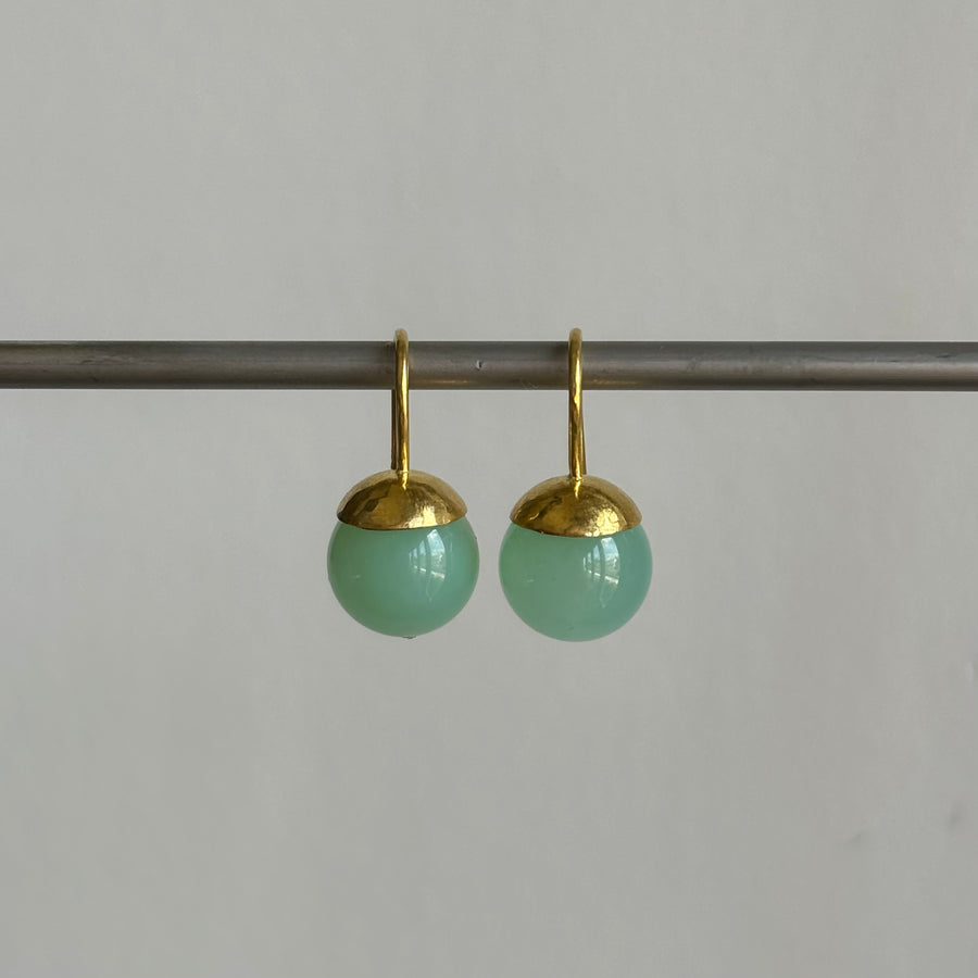 Hammered Dome Chrysoprase Earrings