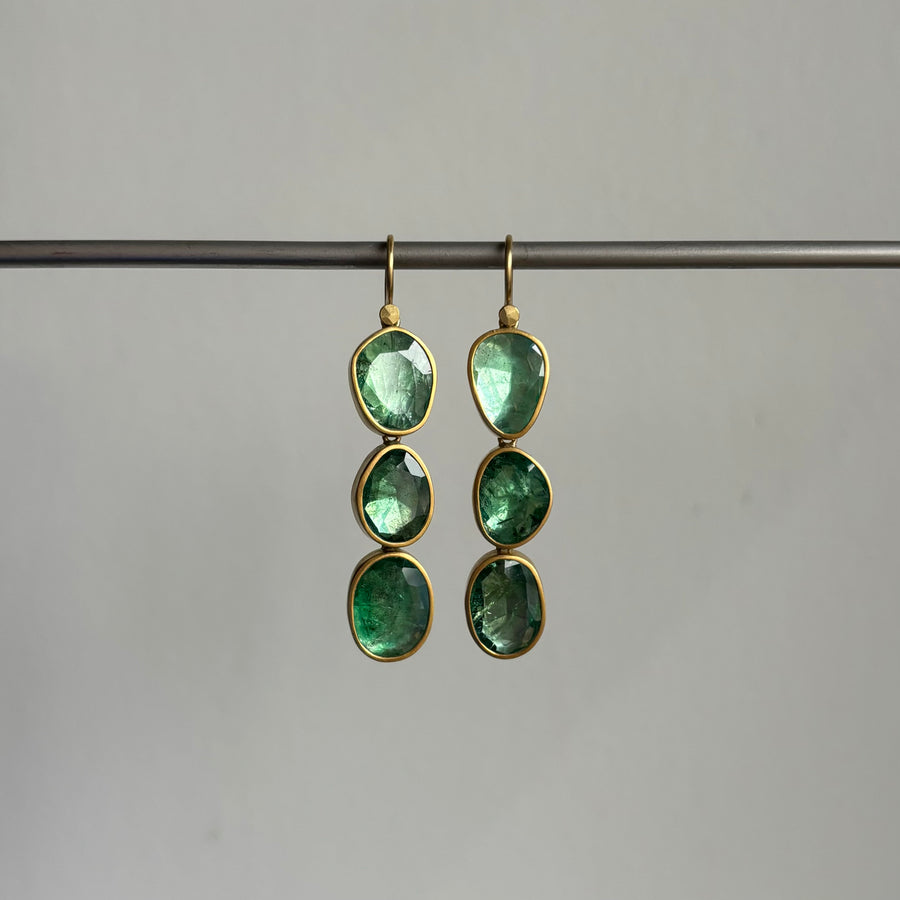 Large Emerald Triple Drop Earrings