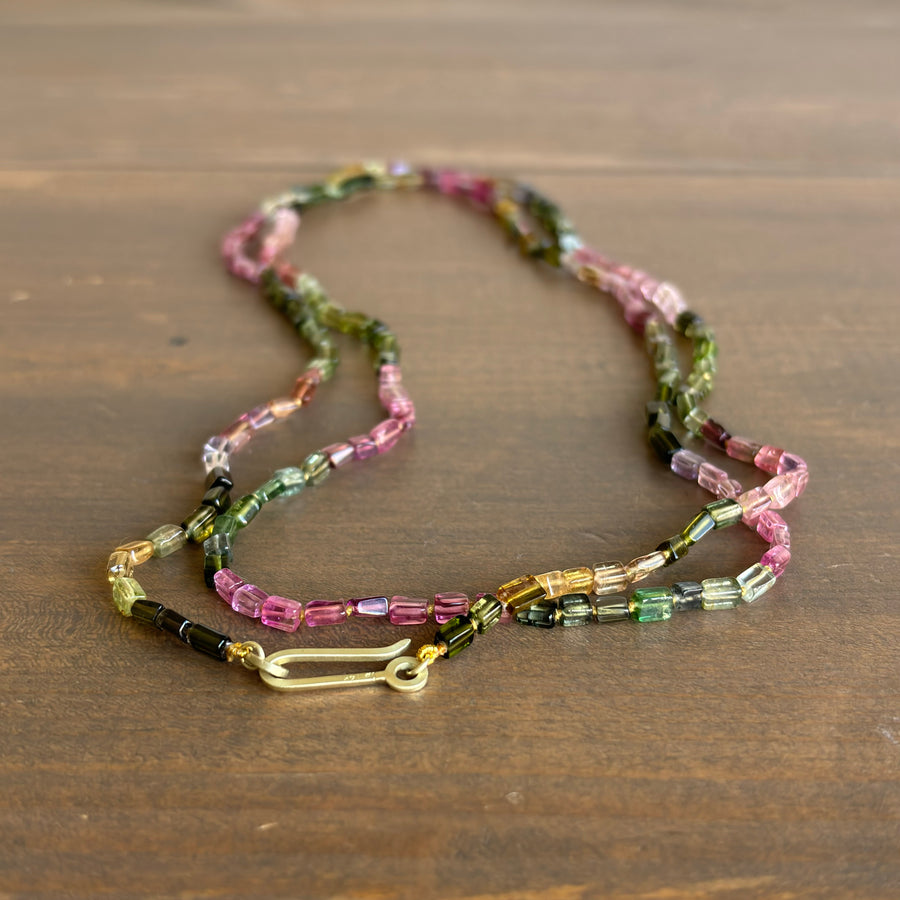 Multicolor Tourmaline Cube Beaded Necklace