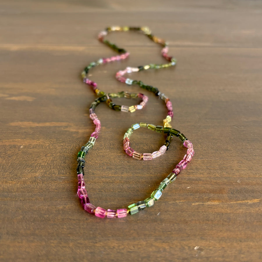 Multicolor Tourmaline Cube Beaded Necklace