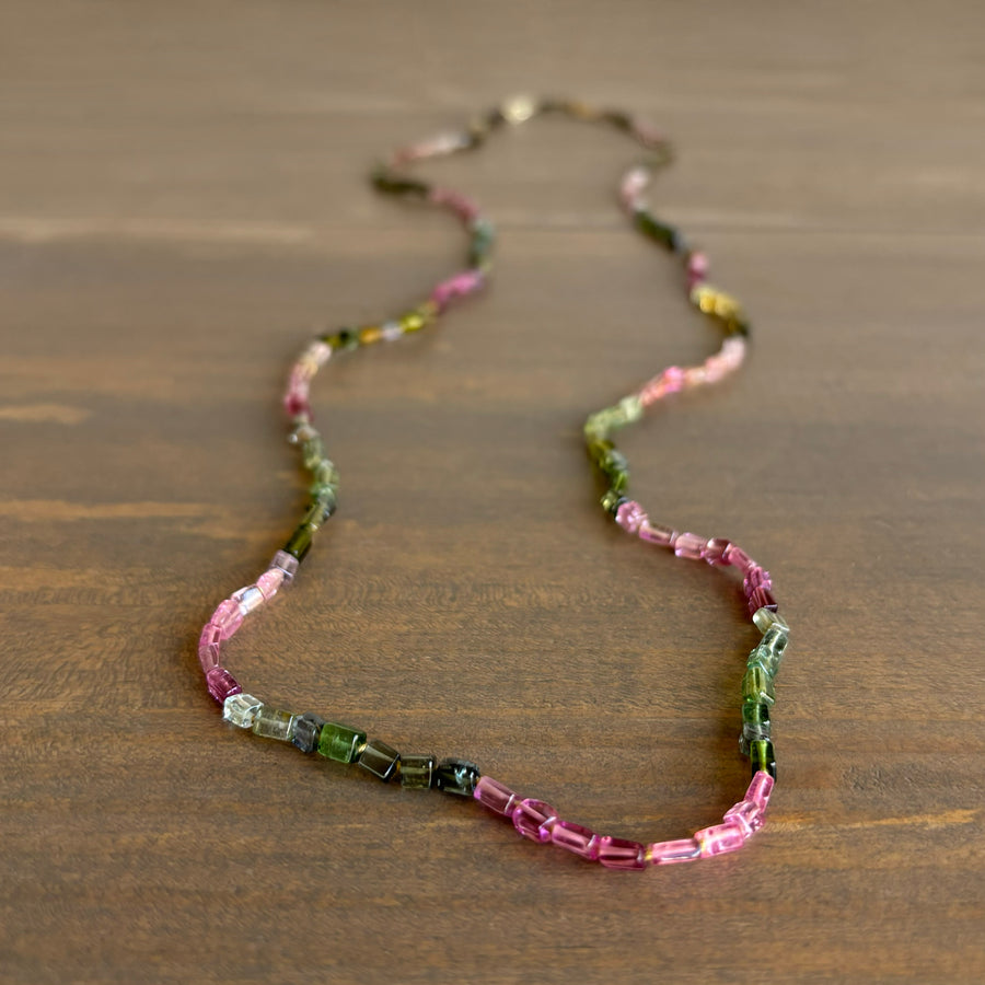 Multicolor Tourmaline Cube Beaded Necklace