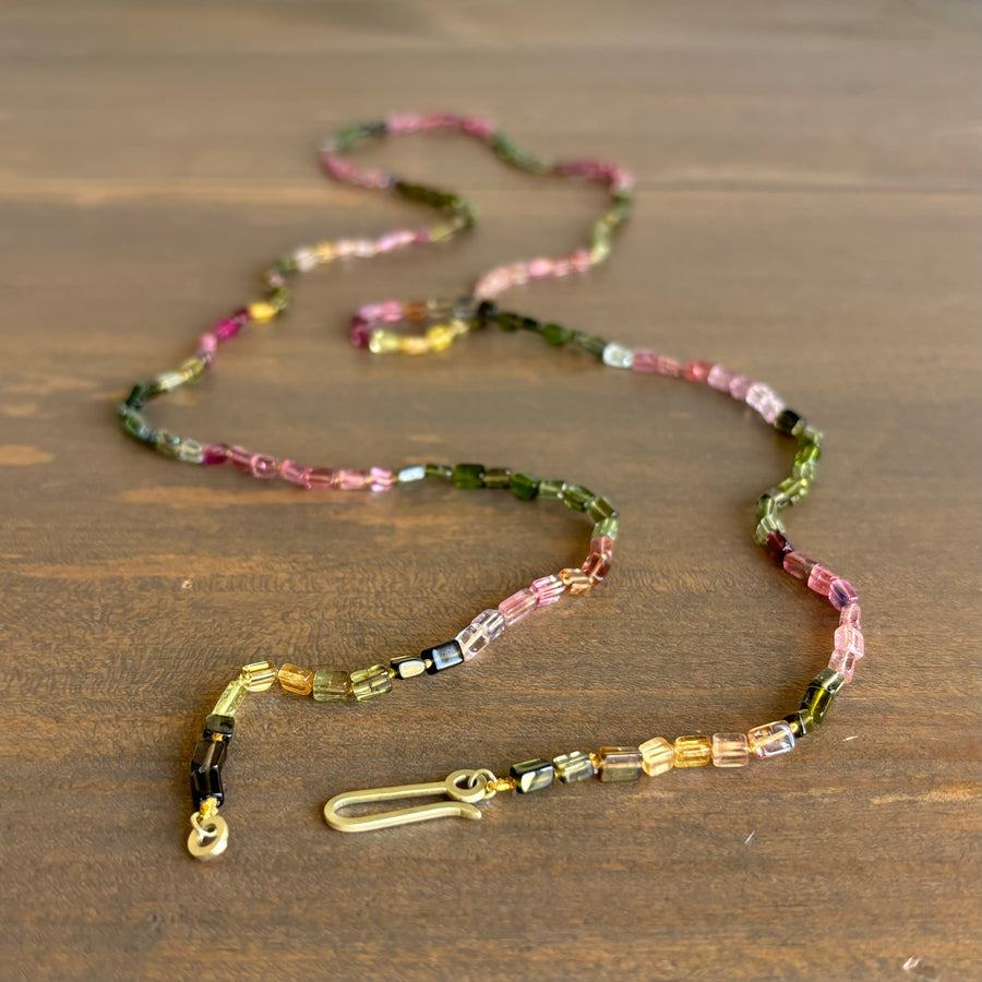 Multicolor Tourmaline Cube Beaded Necklace