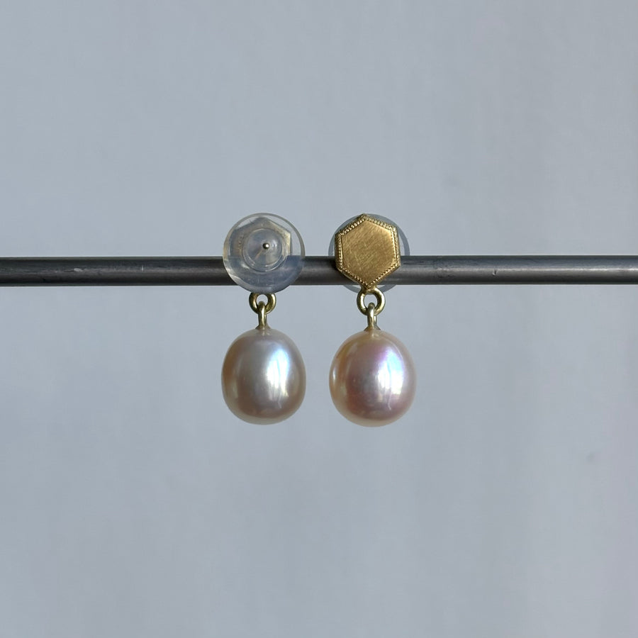 Hexagon & Pearl Post Earrings